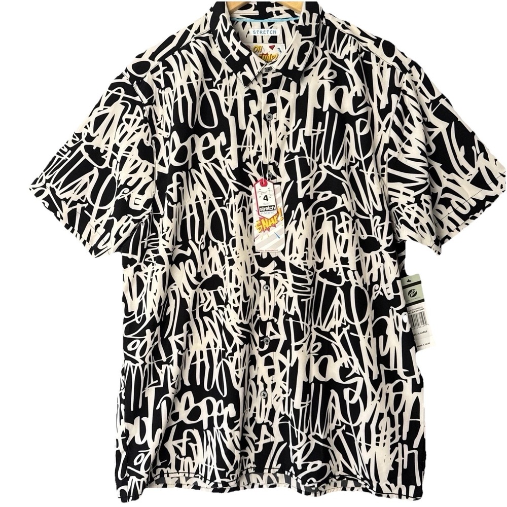 Drill Clothing Co Graffiti Shirt Men XL Black White Streetwear Stretch Button Up